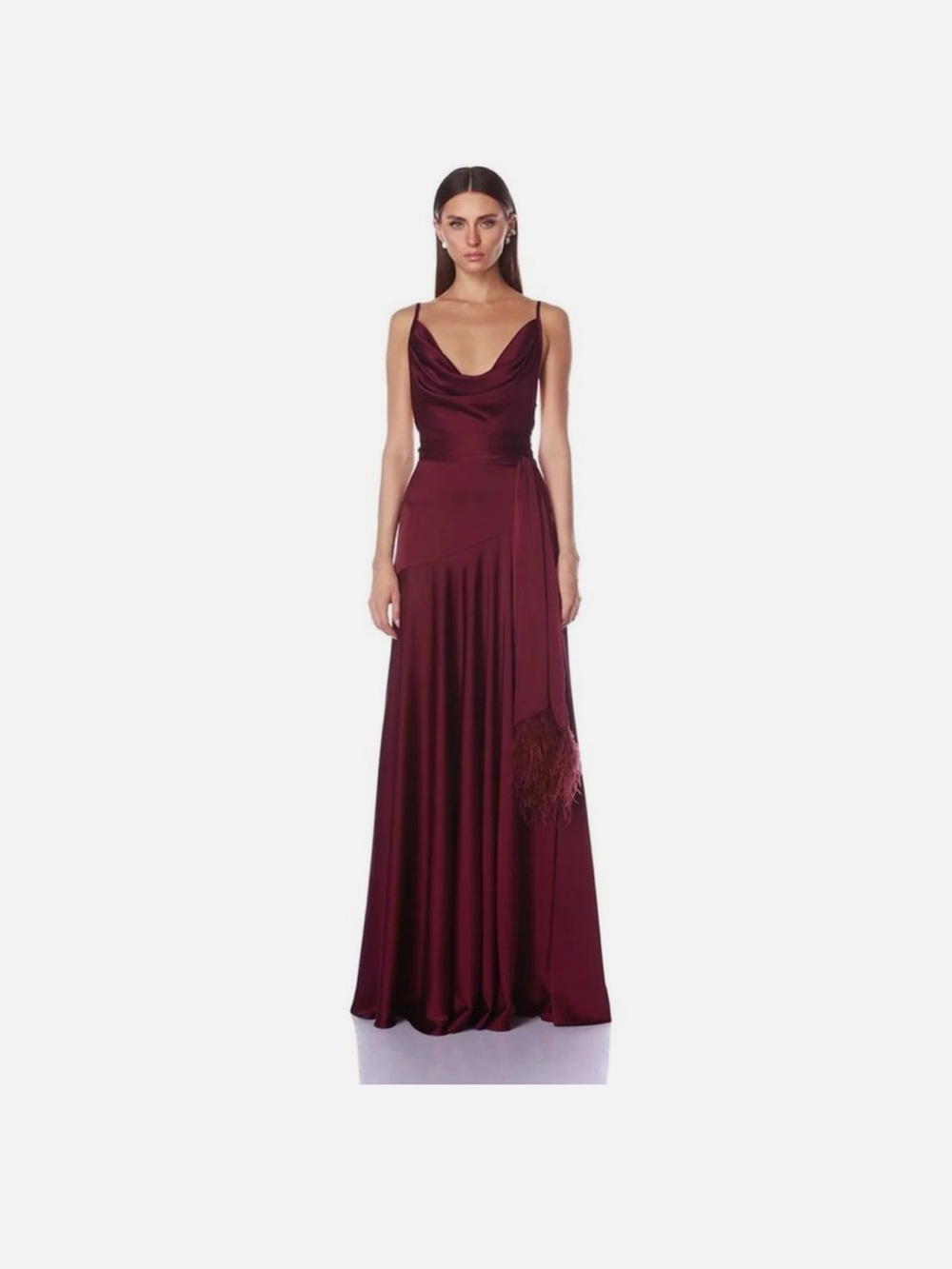 Bronx and Banco Burgundy Cowl Neck Maxi Dress